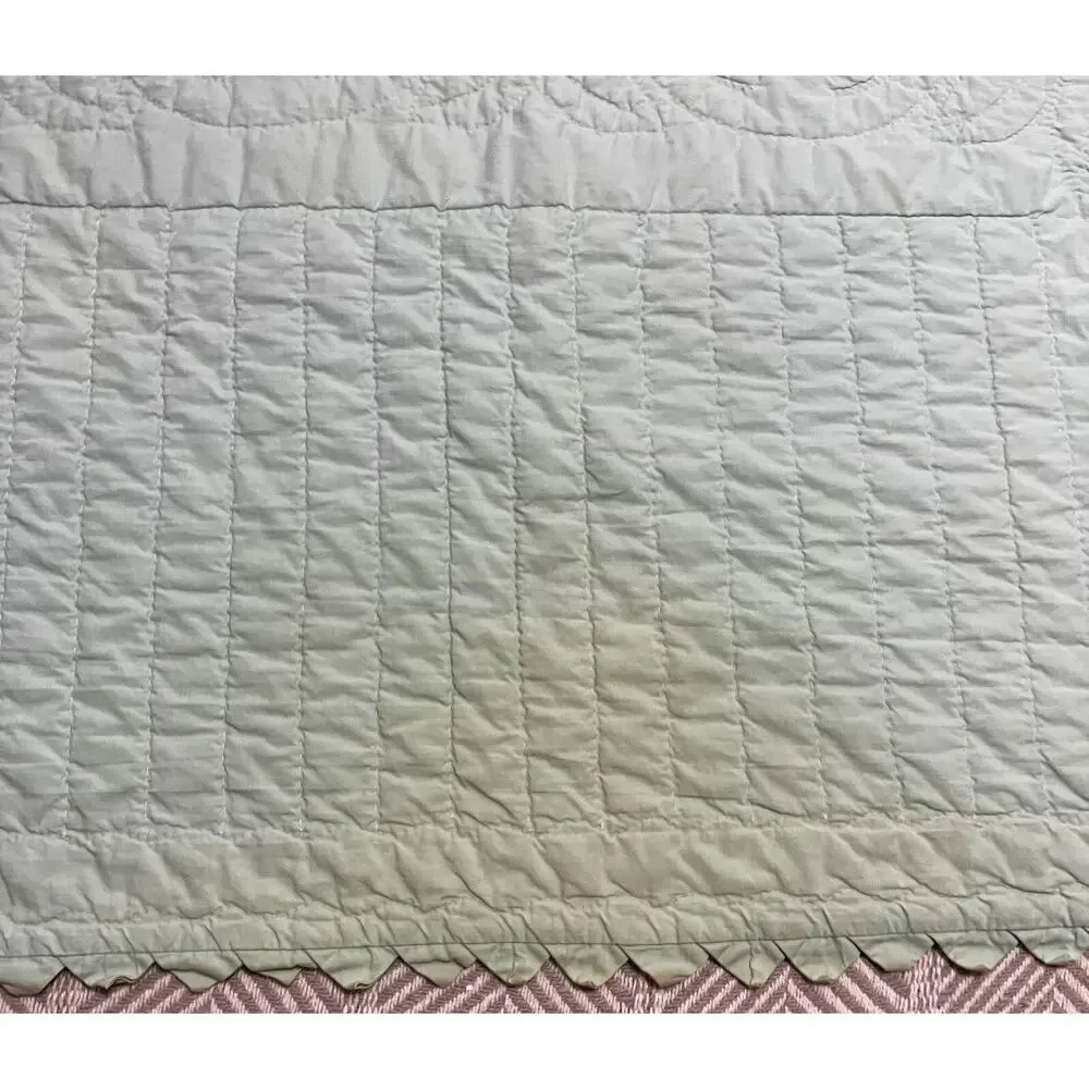 Hand Embroidered Quilt Childrens Mint Green Mid Century Baby Animals 38x68